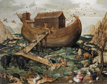 Саймон де Майл. Ноев ковчег на вершине Арарата. Доска, масло. 114х142. 1570. Частное собрание.