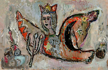 Афанасьев Святослав Вячеславович. Сирин. Бумага, масло. 4,8х7,5. 1960-е - 1970-е. Московский музей современного искусства.