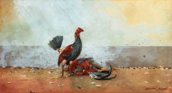 Уинслоу Хомер. Петушиный бой. Бумага, акварель. 26,5х48,4. 1885. Чикагский институт искусств.