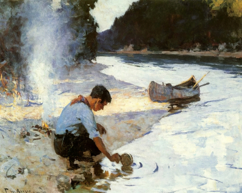 Фрэнк Уэстон Бенсон. Лагерь. Бумага, акварель. 1921. Музей Пибоди в Эссексе.