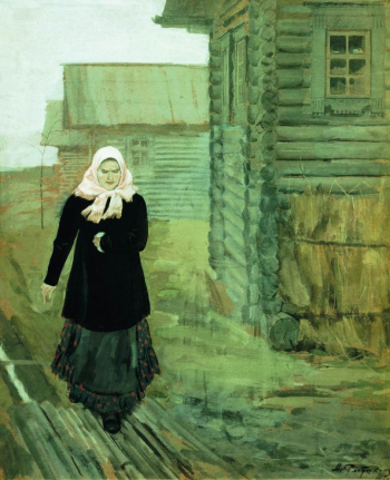 Рябушкин Андрей Петрович. В деревне. К обедне. Бумага, акварель. 1903. Государственная Третьяковская галерея.