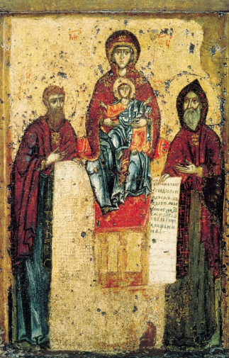 Алипий Печерский. Печерская-Свенская икона Божией Матери. Доска, темпера. 67х42. 13 век. Государственная Третьяковская галерея.