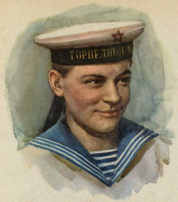 Бондар Сергей Михайлович. Открытка `Саша Ковалёв`. Картон, офсетная печать. 1964. Государственный музей политической истории России.