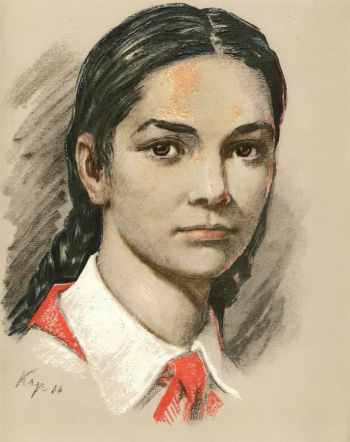 Бондар Сергей Михайлович и Карповский Наум Павлович. Плакат `Нина Сагайдак`. Бумага, офсетная печать. 28х22. 1974. Горнозаводский краеведческий музей имени М.П.Старостина.