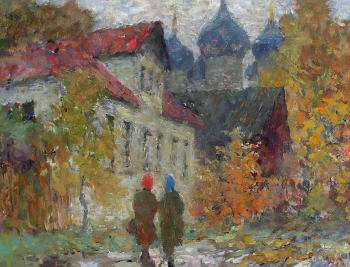Улупов Марк Иванович. Углич. Осень. Бумага, темпера. 27х35. 1990. Музейно-выставочный комплекс Новый Иерусалим.