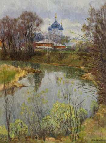 Большаков Николай Егорович. Суздаль. В начале весны. Холст, масло. 59,5х44,5. 1991. Приморская государственная картинная галерея.