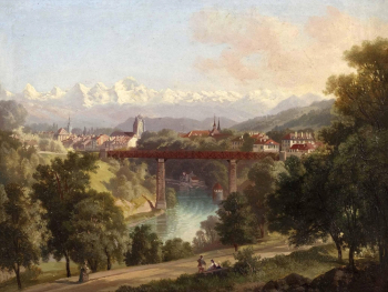 Карл Фукс. Вид на город Берн и Красный мост. Доска, масло. 24,5х32. До 1886 года. Частная коллекция.