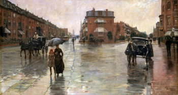 Фредерик Чайльд Гассам. Дождь в Бостоне. Холст, масло. 121,9х66,4. 1885. Музей искусств Толидо.