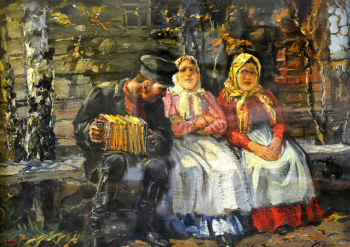 Боскин Михаил Васильевич. Деревенская идиллия. Холст, масло. 35х53. 19 век. Ивановский областной художественный музей.