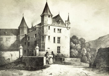 Никола Лиэ. Замок барона Солёвра в Дифферданже. Бумага, офорт. 1834. `Живописное путешествие по Великому герцогству Люксембург`.