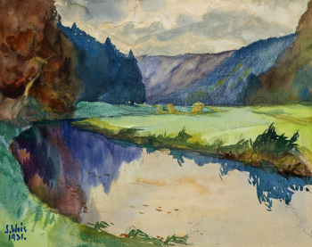 Состен Вайс. Река Альзетте. Бумага, акварель. 1931. Городской музей истории (Люксембург).