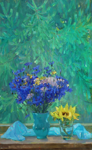 Короткова Нина Фёдоровна. Васильки. Холст, масло. 91х57. 1971. Приморская государственная картинная галерея.