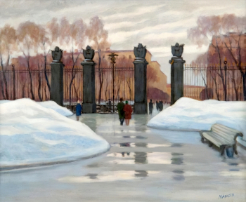 Маркеев Василий Васильевич. Ворота Русского музея. Холст, масло. 50х60. 1968. Новоуренгойский городской музей изобразительных искусств.