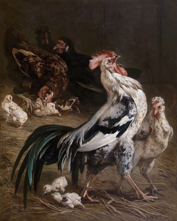 Мишель Мари Шарль Верла. Король курятника. Доска, масло. 98х78. 1857. Королевский музей изящных искусств (Антверпен).