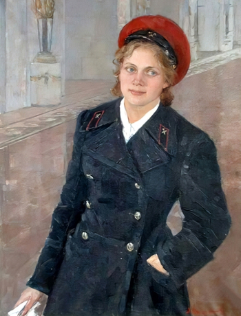 Загорская Нина Борисовна. Девушка из метро. Холст, масло. 106х81. 1960. Ростовский областной музей изобразительных искусств.