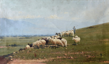 Зоммер Рихард-Карл Карлович. Стадо баранов. Холст, масло. 42х71. 1914. Художественный музей имени Махарбека Туганова.