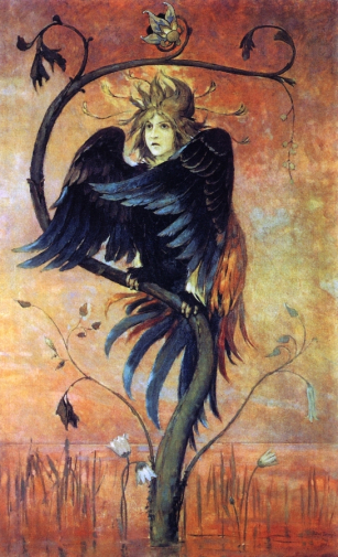 Васнецов Виктор Михайлович. Вещая птица Гамаюн. Холст, масло. 214х135. 1898. Дагестанский музей изобразительных искусств имени П.С.Гамзатовой.