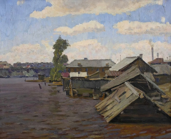 Рудин Пётр Максимович. Половодье. Картон, масло. 39,3х49,5. 1968. Историко-этнографический музей-заповедник Шушенское.