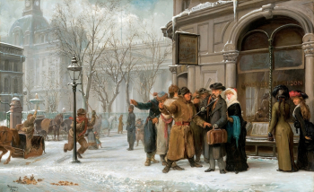 Альфред Буассо. Уличная сцена в Монреале. Холст, масло. 68,6х112,7. 1883. Монреальский музей изящных искусств.