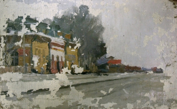 Шлеин Николай Павлович. Вокзал в Нерехте. Холст, масло. 19,6х31,4. 1894. Костромской государственный историко-архитектурный и художественный музей-заповедник.