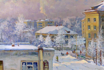 Тулин Василий Васильевич. Микрорайон имени Гагарина в Рыбинске. Холст на картоне, масло. 40,2х60. 1977. Рыбинский государственный историко-архитектурный и художественный музей-заповедник.