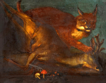 Неизвестный художник. Рысь с добычей. Холст, масло. 82х110. 1800-е. Частная коллекция.