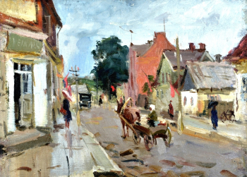 Козин Владимир Иванович. Провинция. Холст на оргалите, масло. 39х48. 1956. Брянский областной художественный музейно-выставочный центр.
