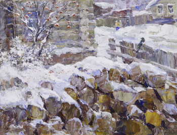 Полянский Борис Иванович. Зима. Поленница. Картон, гуашь. 45х60. 2005. Рябово, филиал Вятского художественного музея.