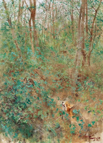 Бруно Лильефорс. Лиса следит за дроздами. Холст, масло. 61,5х46. 1887. Частная коллекция.