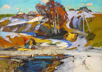 Ковалёв Сергей Иванович. Весна в Заволжске. Картон, масло. 71х102,5. 20 век. Кинешемский художественно-исторический музей.