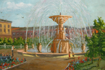 Котусенко Иван Маркович. Городской фонтан. Холст, масло. 58х83. 1960. Ступинская художественная галерея `Ника`.