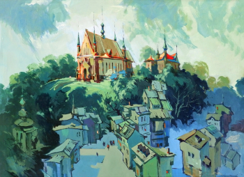 Колачевский Юрий Александрович. Замок Фромборк. Польша. Ткань, акрил. 75,5х104,5. 1998. Городской музей `Искусство Омска`.