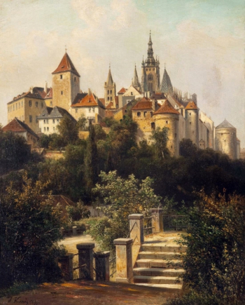 Алоис Кирниг. Вид замка Праги с улицы Чоткова. Холст, масло. 45х35. 1899. Частная коллекция.
