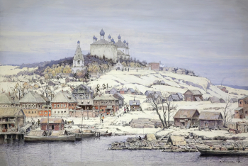 Соколов Владимир Иванович. Брянск. Бумага, акварель. 72х106,5. 1942. Пермская государственная художественная галерея.