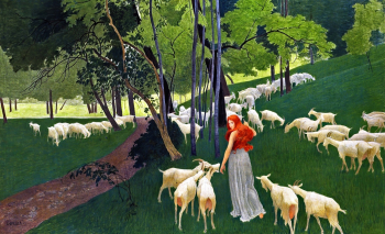 Эрнест Билер. Козы в подлеске. Холст, масло. 128х207. 1898. Музей искусства и истории (Невшатель).