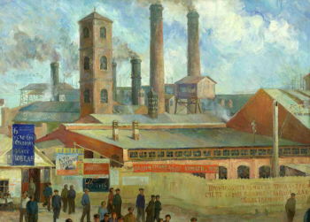 Тимофеев Владимир Владимирович. Бумажная фабрика. Сокол. Холст, масло. 86х116. 1932. Вологодский государственный историко-архитектурный и художественный музей-заповедник.