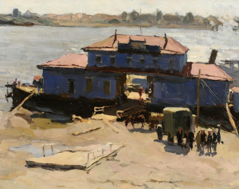 Панов Алексей Дмитриевич. Волга. Дебаркадер. Холст, масло. 31х40. 1955. Саратовский государственный художественный музей имени А.Н.Радищева.
