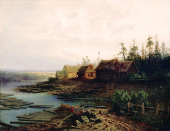Саврасов Алексей Кондратьевич. Плоты. Холст, масло. 85х110. 1868. Харьковский художественный музей.