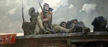 Ельчанинов Владимир Васильевич. На гражданскую войну. Холст, масло. 120х297. 1964. Удмуртский республиканский музей изобразительных искусств.