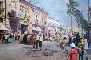 Пушкарёв Иван Захарович. Калуга благоустраивается. Холст, масло. 92,3х138,2. 20 век. Калужский объединенный музей-заповедник.
