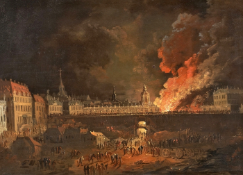 Неизвестный художник. Пожар в дрезденском Цвингере. Холст, масло. 23х34. 18 век. Частная коллекция.