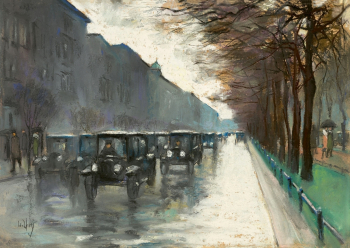Лессер Ури. Унтер-ден-Линден с такси под дождём. Холст, масло. Частная коллекция.