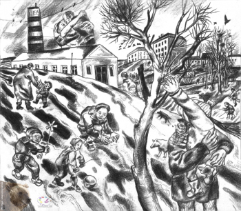 Резникова Юлия Георгиевна. Весна - открытая настежь. Бумага, карандаш. 26х30. 2000.