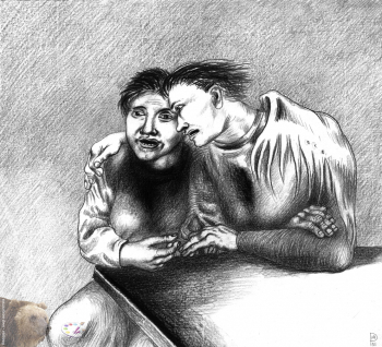 Резникова Юлия Георгиевна. Две сестры. Бумага, карандаш. 30х33. 2001.