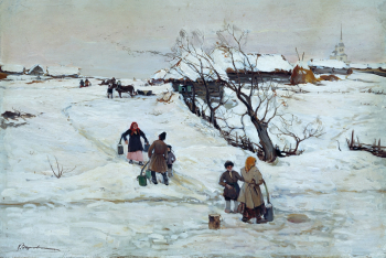Вещилов Константин Александрович. Зимний пейзаж. Фанера, масло. 48х73. 1917. Нижегородский государственный художественный музей.