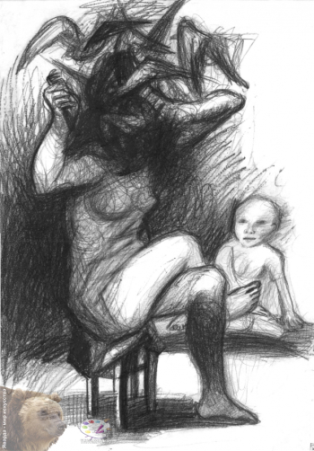 Резникова Юлия Георгиевна. Дочь и мать. Бумага, карандаш. 30х42. 1998.
