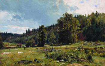 Шишкин Иван Иванович. Луг на опушке леса. Сиверская. Холст, масло. 33х53. 1887. Плёсский государственный историко-архитектурный и художественный музей-заповедник.