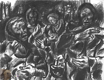 Резникова Юлия Георгиевна. Женщины в церкви. Бумага, карандаш. 30х37. 2000.