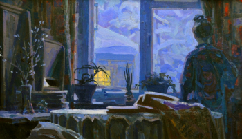 Безумов Александр Николаевич. Ночное окно. Картон, масло. 53х90,5. 1975. Национальная галерея Республики Коми.