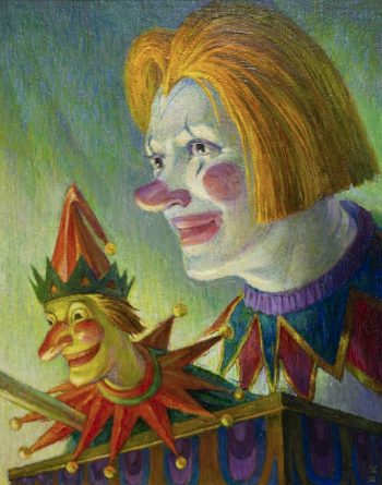 Корецкий Виктор Борисович. Клоун с Петрушкой. Холст, масло. 63,5х80. 1981. Музейно-выставочное объединение `Манеж` (Москва).